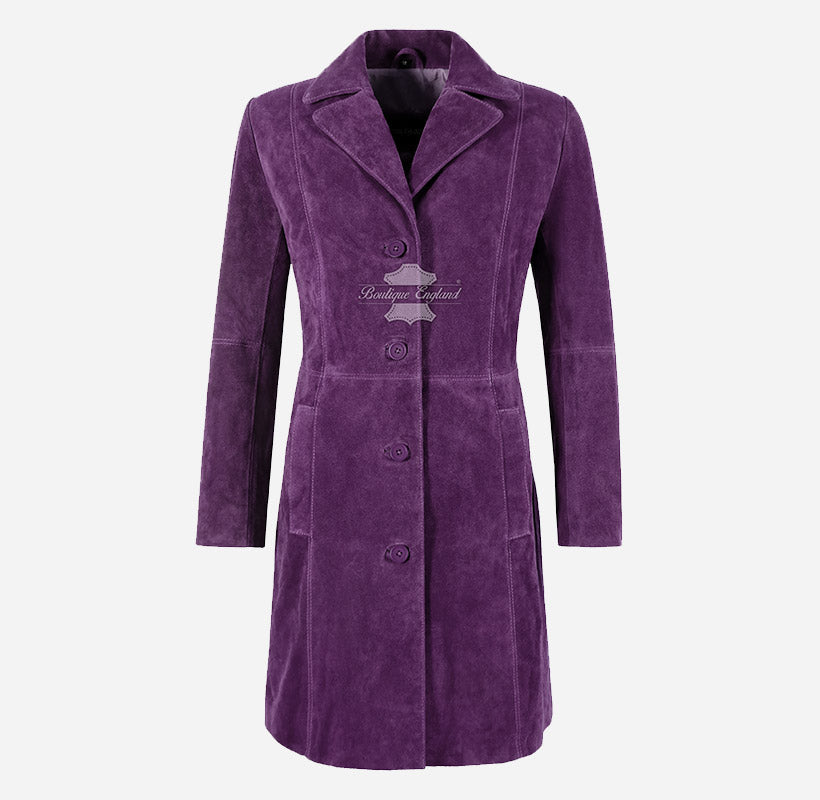 ELEGANT Women's Classic Suede Trench Coat Knee Length