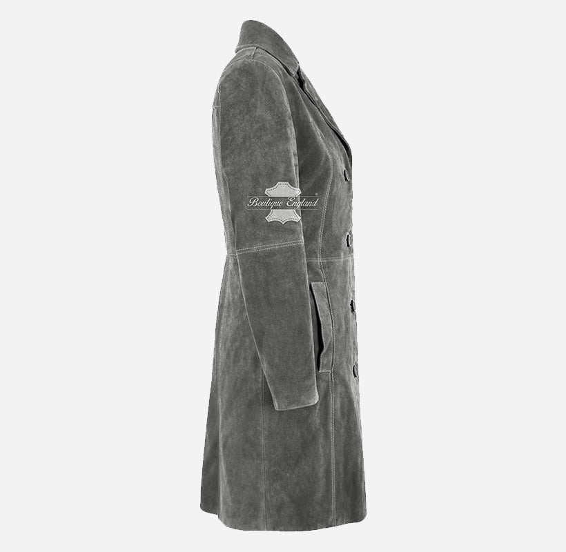 ELEGANT Women's Suede Trench Coat Long 3/4 Length