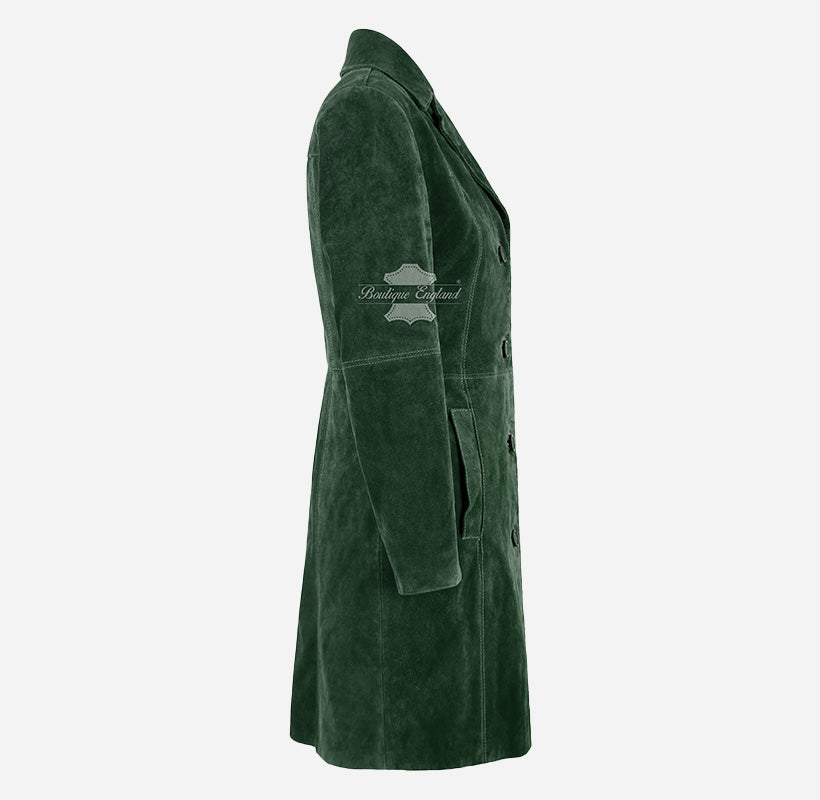 ELEGANT Women's Suede Trench Coat Long 3/4 Length