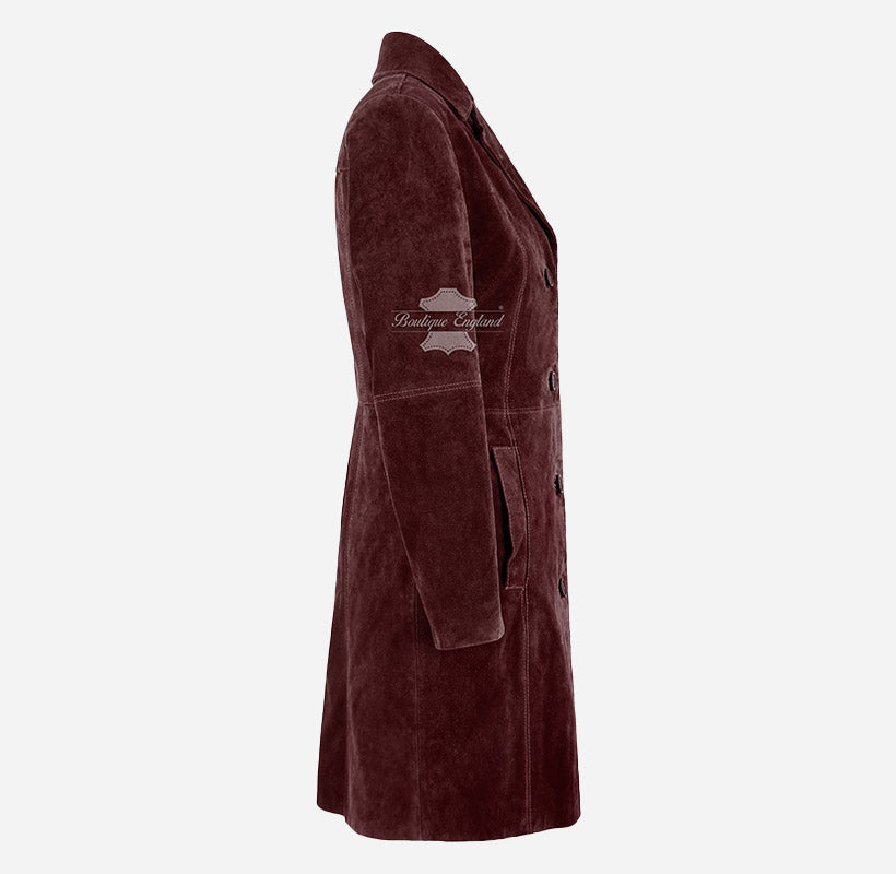 ELEGANT Women's Suede Trench Coat Long 3/4 Length