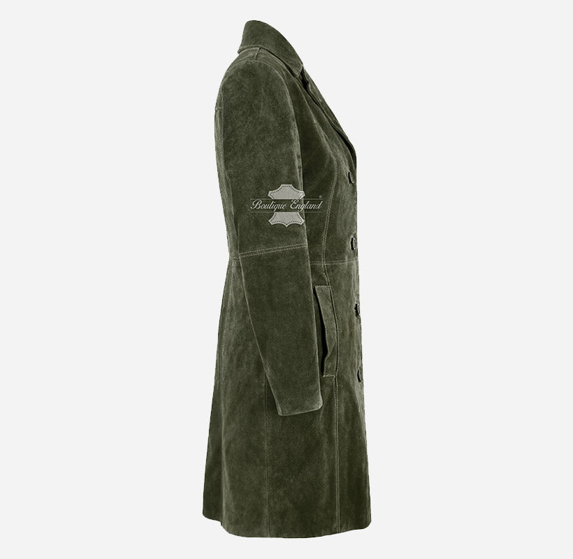 ELEGANT Women's Suede Trench Coat Long 3/4 Length