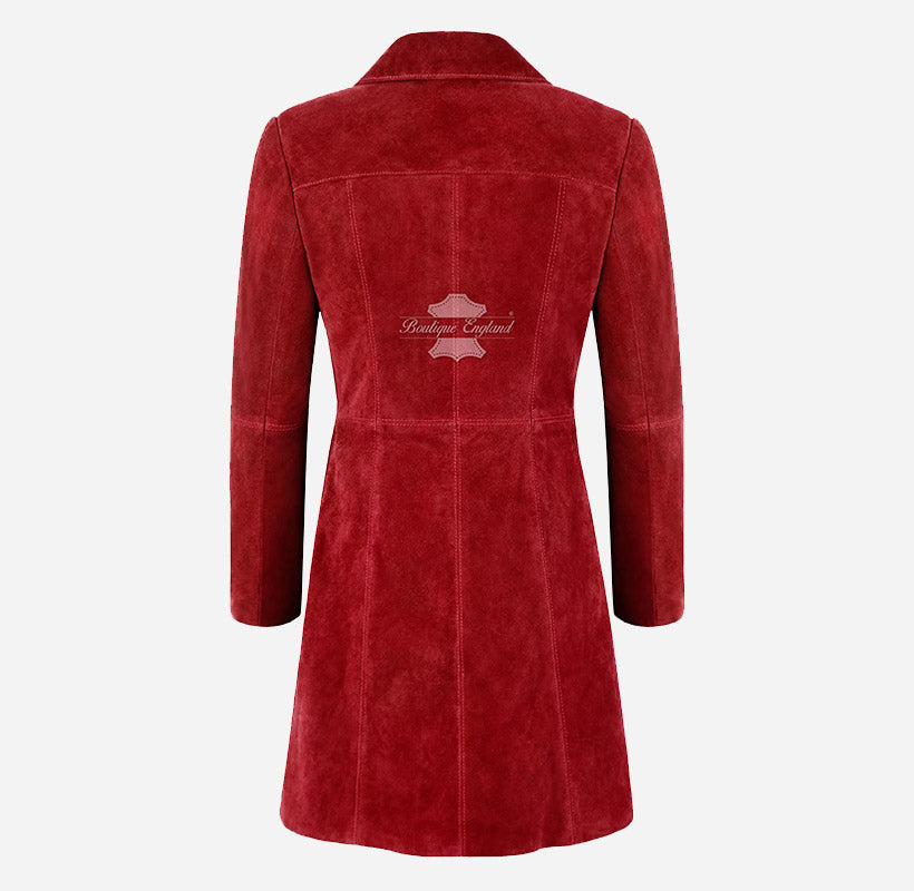 ELEGANT Women's Classic Suede Trench Coat Knee Length