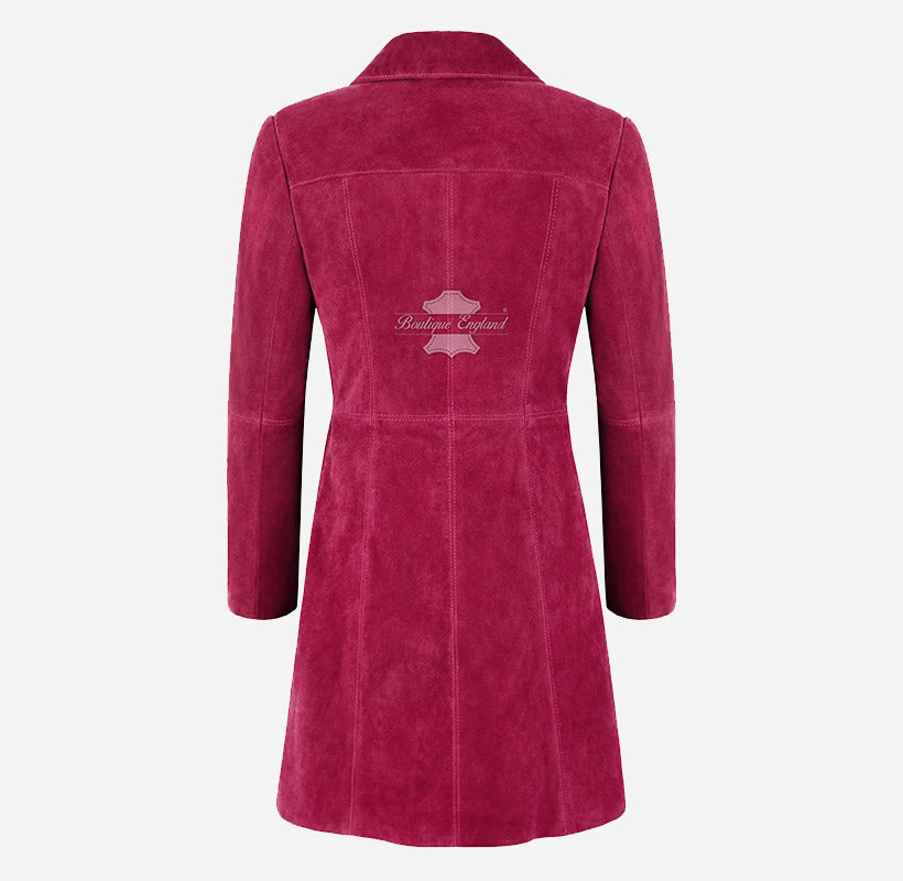 ELEGANT Women's Suede Trench Coat Long 3/4 Length