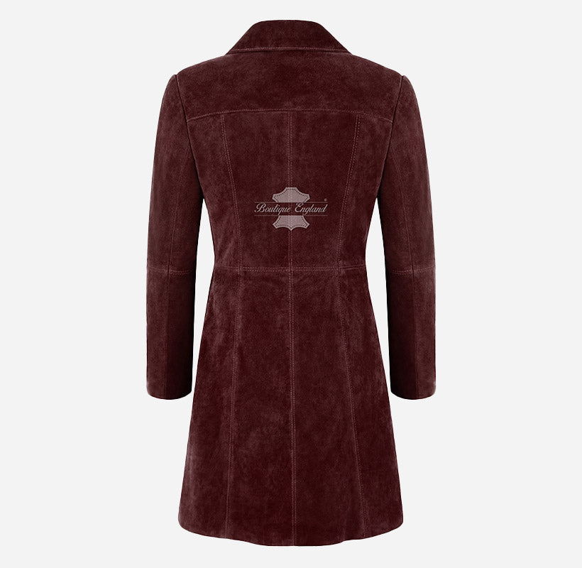 ELEGANT Women's Suede Trench Coat Long 3/4 Length