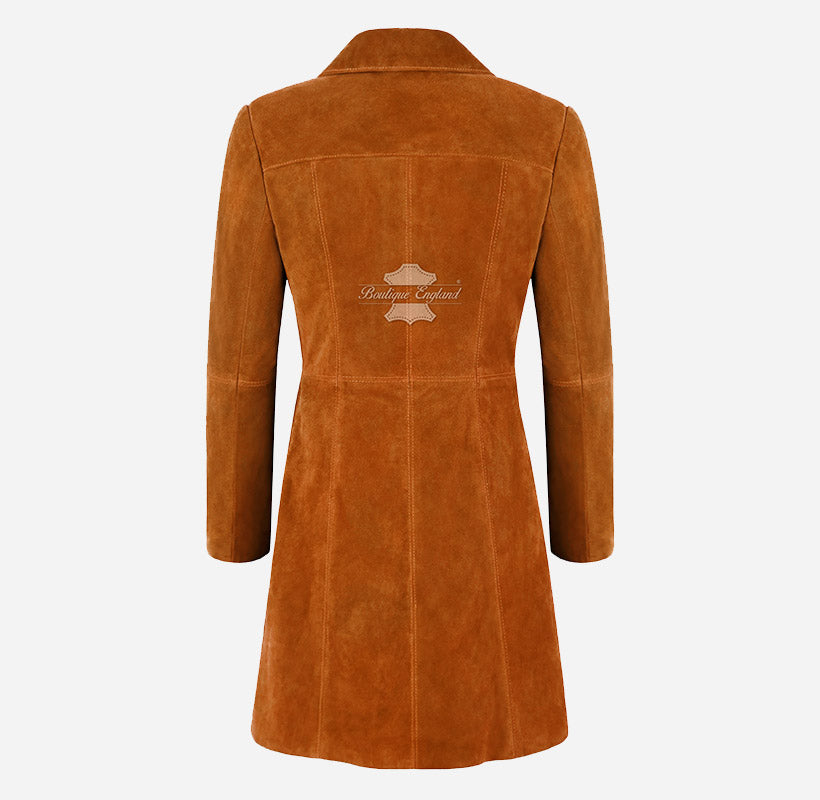 ELEGANT Women's Classic Suede Trench Coat Knee Length