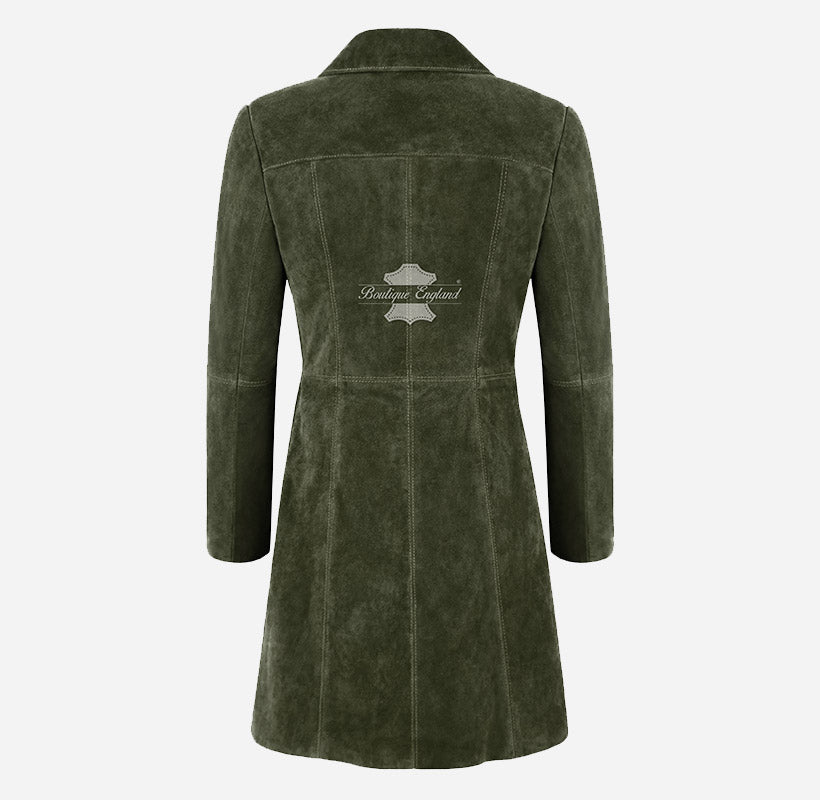 ELEGANT Women's Suede Trench Coat Long 3/4 Length