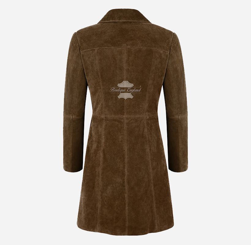 ELEGANT Women's Classic Suede Trench Coat Knee Length