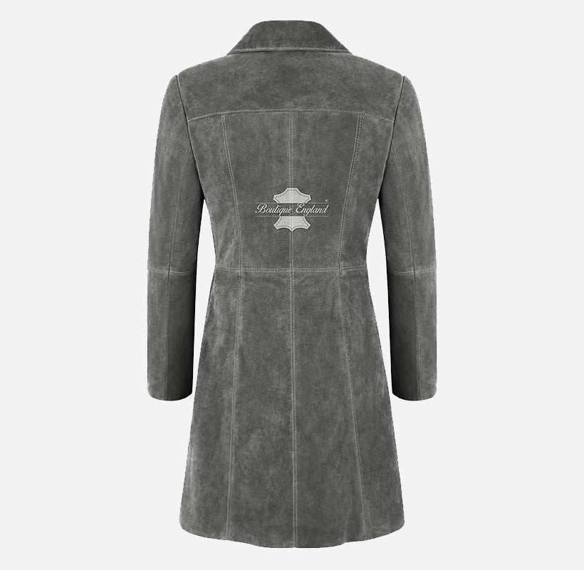 ELEGANT Women's Suede Trench Coat Long 3/4 Length