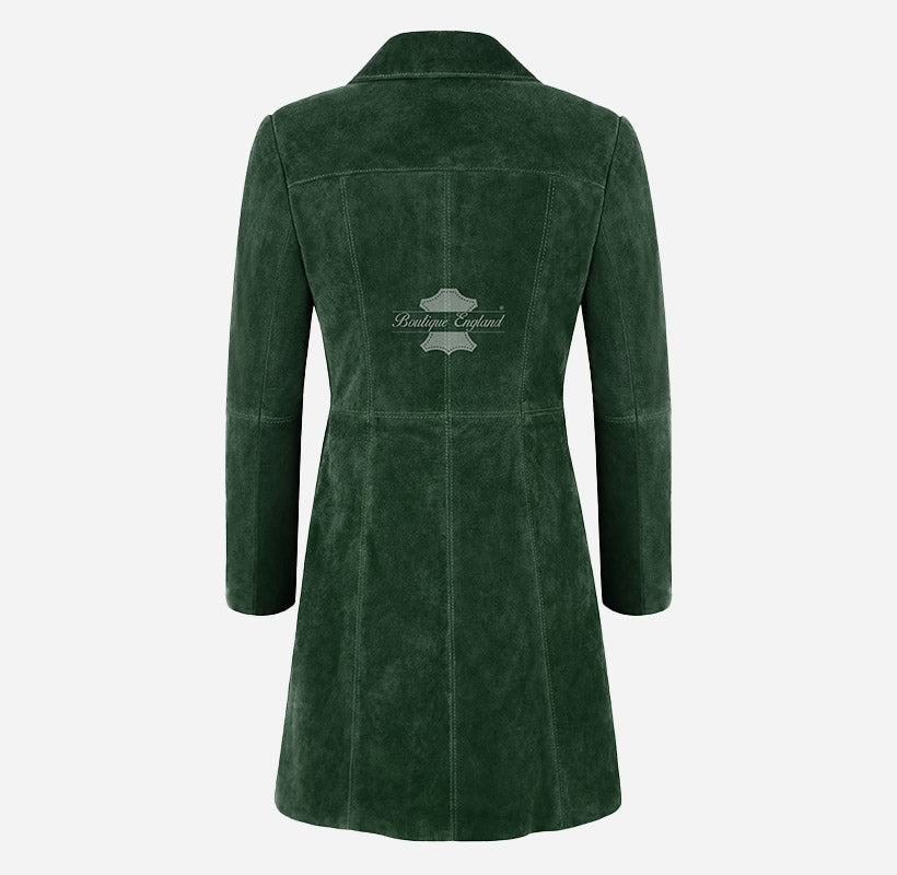 ELEGANT Women's Suede Trench Coat Long 3/4 Length