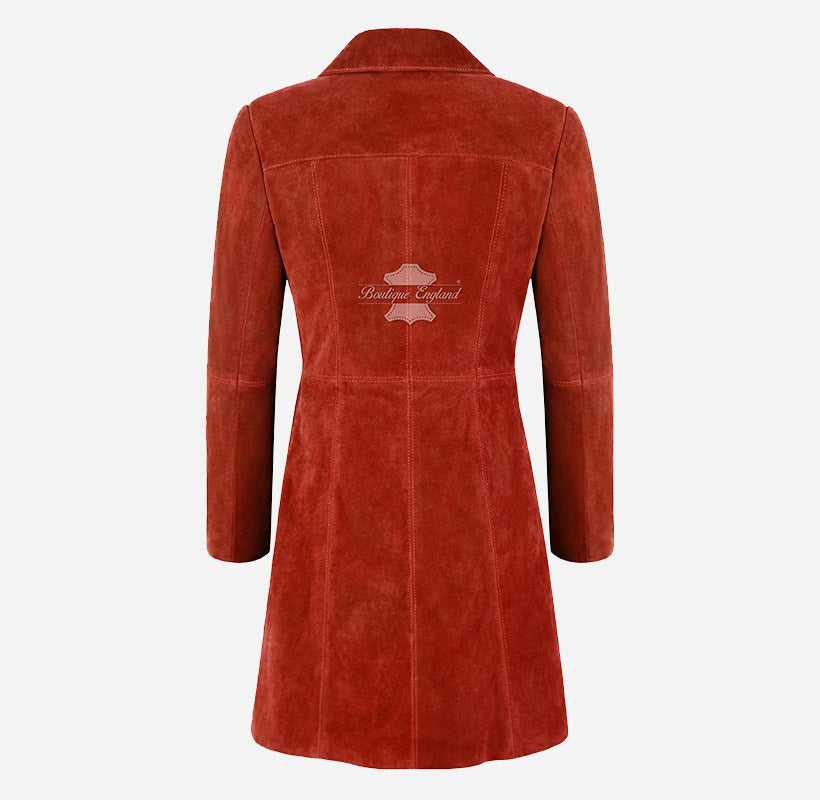 ELEGANT Women's Suede Trench Coat Long 3/4 Length