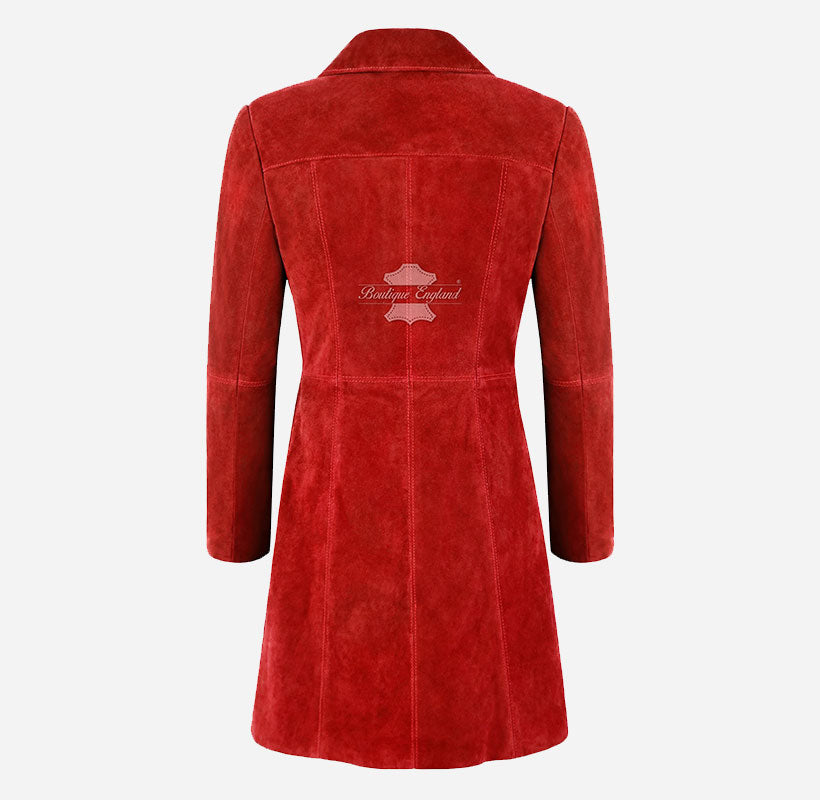 ELEGANT Women's Classic Suede Trench Coat Knee Length Coat