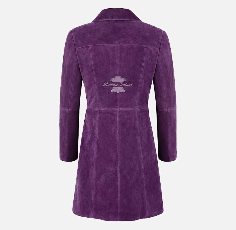 ELEGANT Women's Classic Suede Trench Coat Knee Length