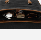 Black Canvas Messenger Bag with Leather Detailing Laptop-Friendly Work Satchel