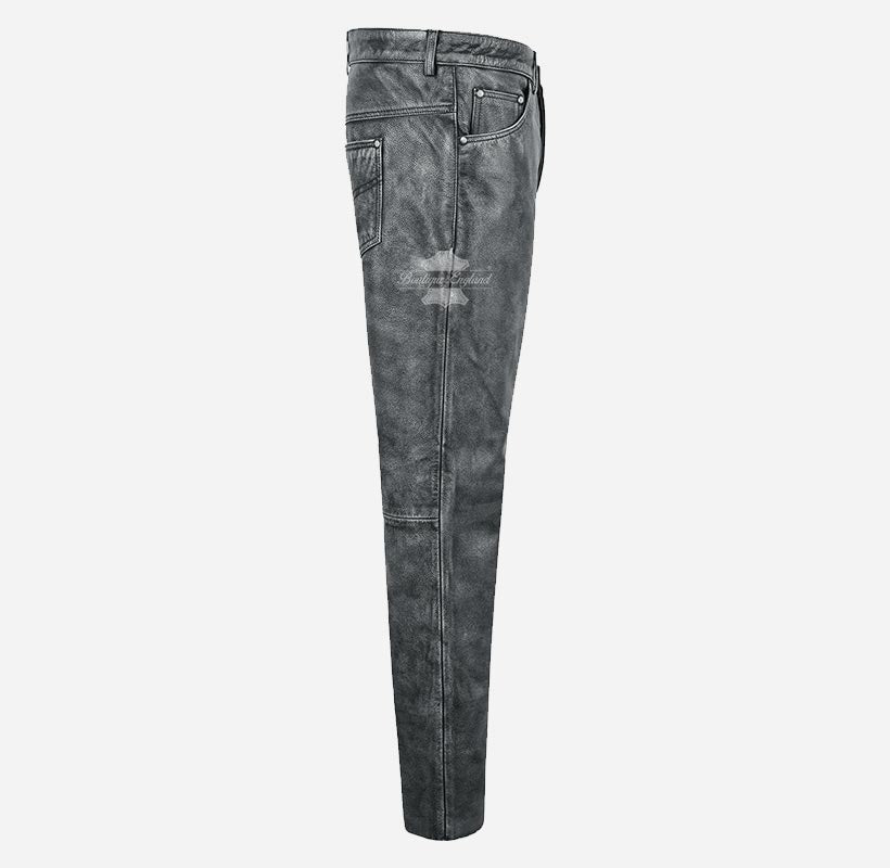 501 Leather Jeans For Men's Biker Style Vintage Waxed Leather Pants