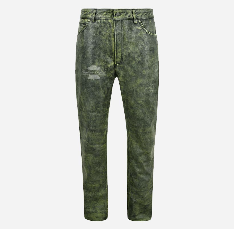 501 Leather Jeans For Men's Biker Style Vintage Waxed Leather Pants