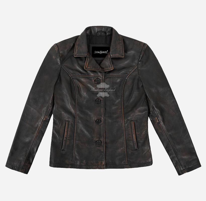 JENNIFER Box Leather Jacket Blazer Style Vintage