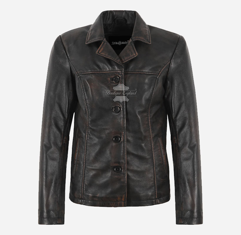 JENNIFER Box Leather Jacket Blazer Style Vintage