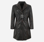 ELEGANT Women's Leather Coat Classic 3/4 Length Coat