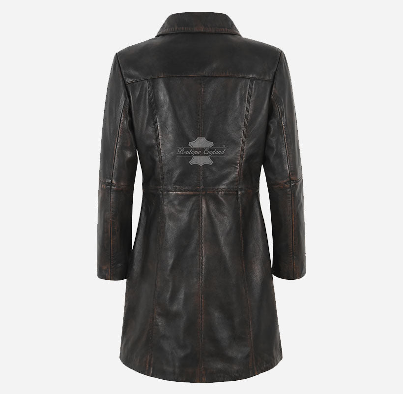 ELEGANT Women's Leather Coat Classic 3/4 Length Coat