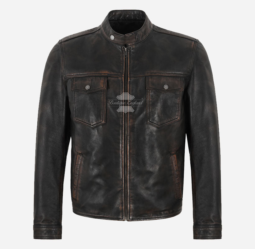 ACCELIX Men's Vintage Look Racer Leather Jacket