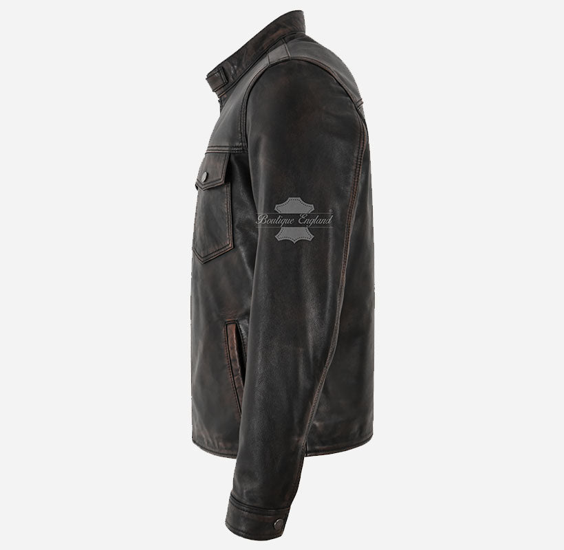 ACCELIX Men's Vintage Look Racer Leather Jacket