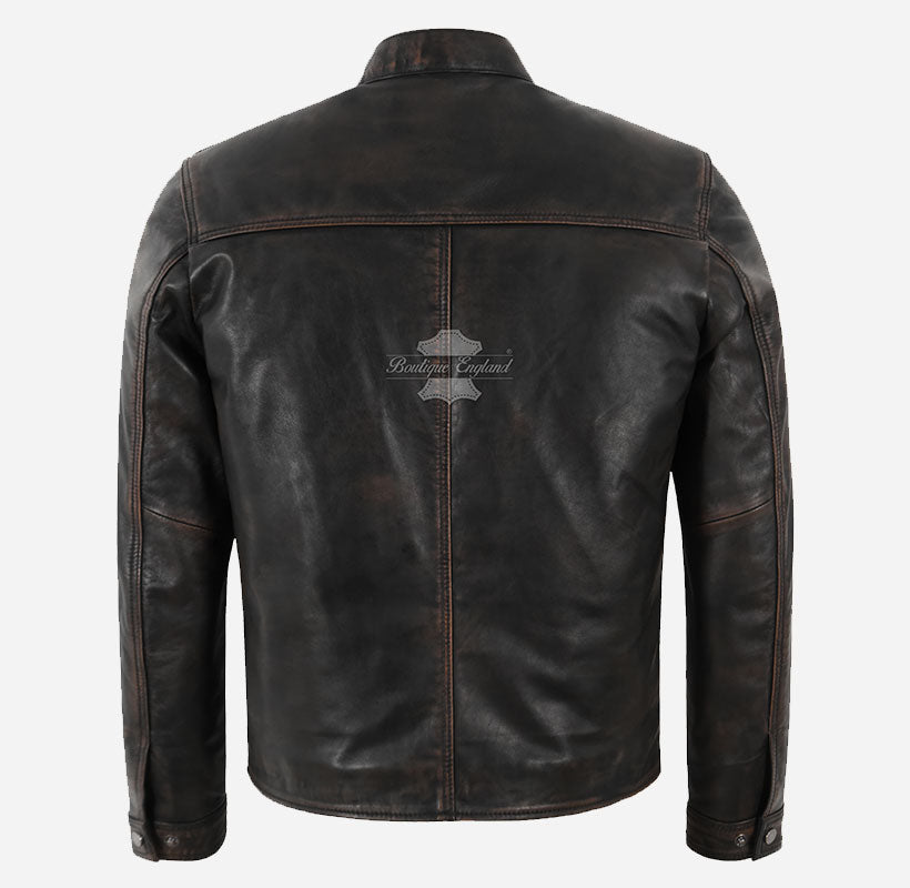 ACCELIX Men's Vintage Look Racer Leather Jacket