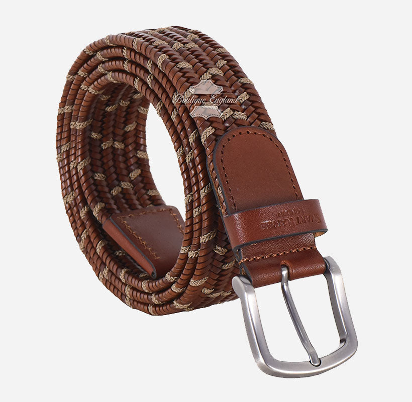Men's Braided Leather Belt - One-Size-Fits
