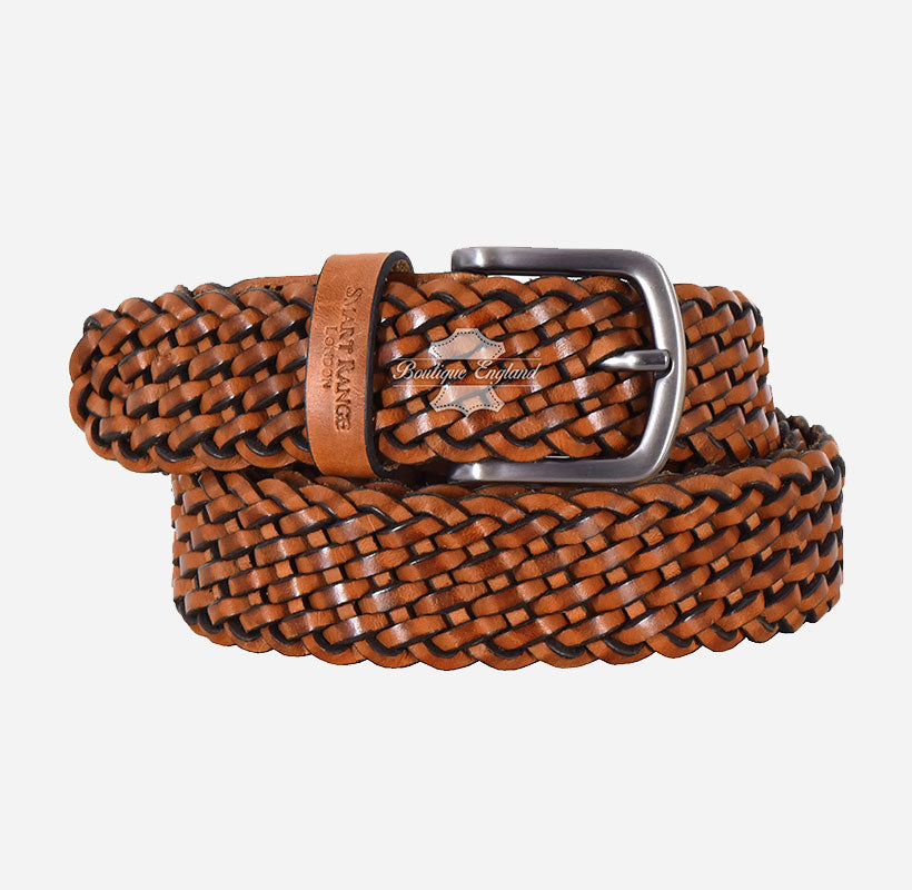 Men's Woven Leather Belt - One-Size-Fits