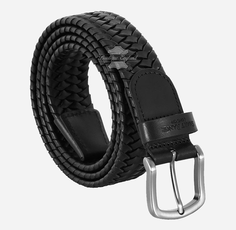 Men's Woven Braided Leather Belt with Metallic Buckle