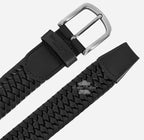 Men's Woven Braided Leather Belt with Metallic Buckle
