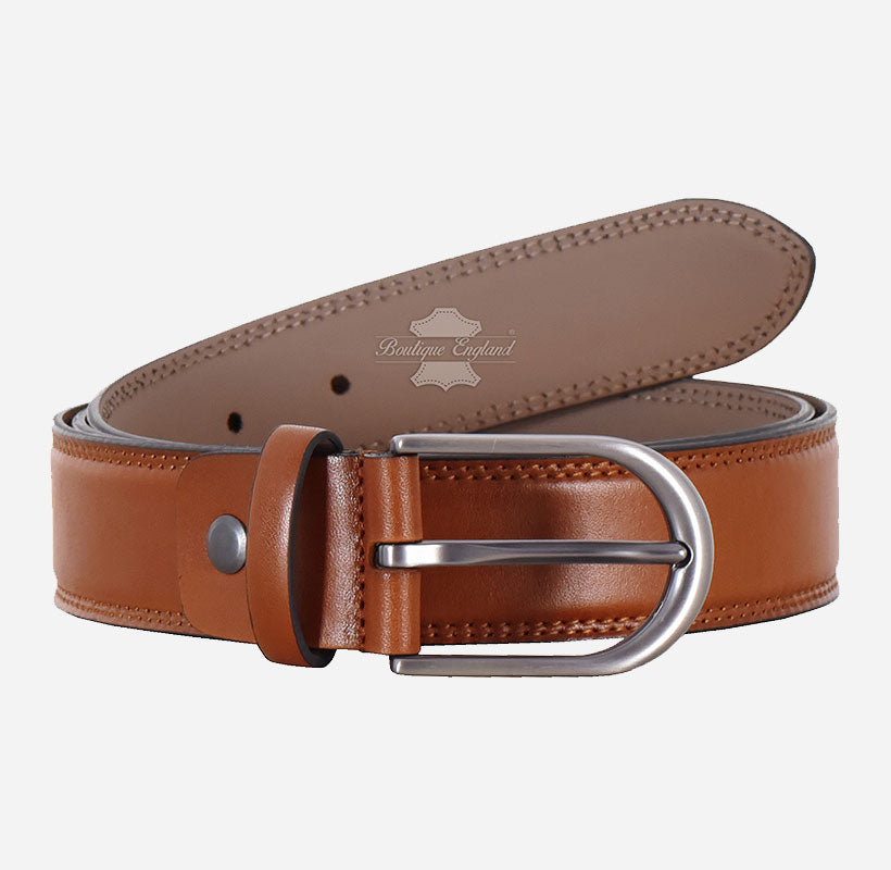 Men's Formal Leather Belt with Round Pin Buckle