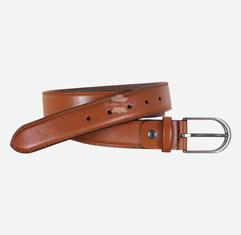 Men's Formal Leather Belt with Round Pin Buckle