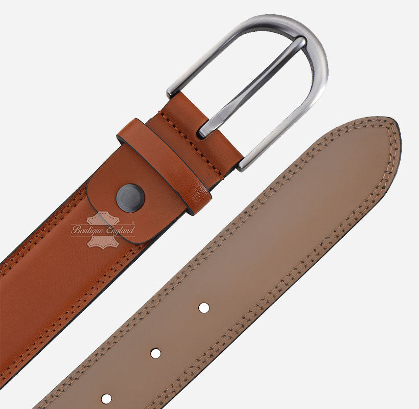 Men's Formal Leather Belt with Round Pin Buckle
