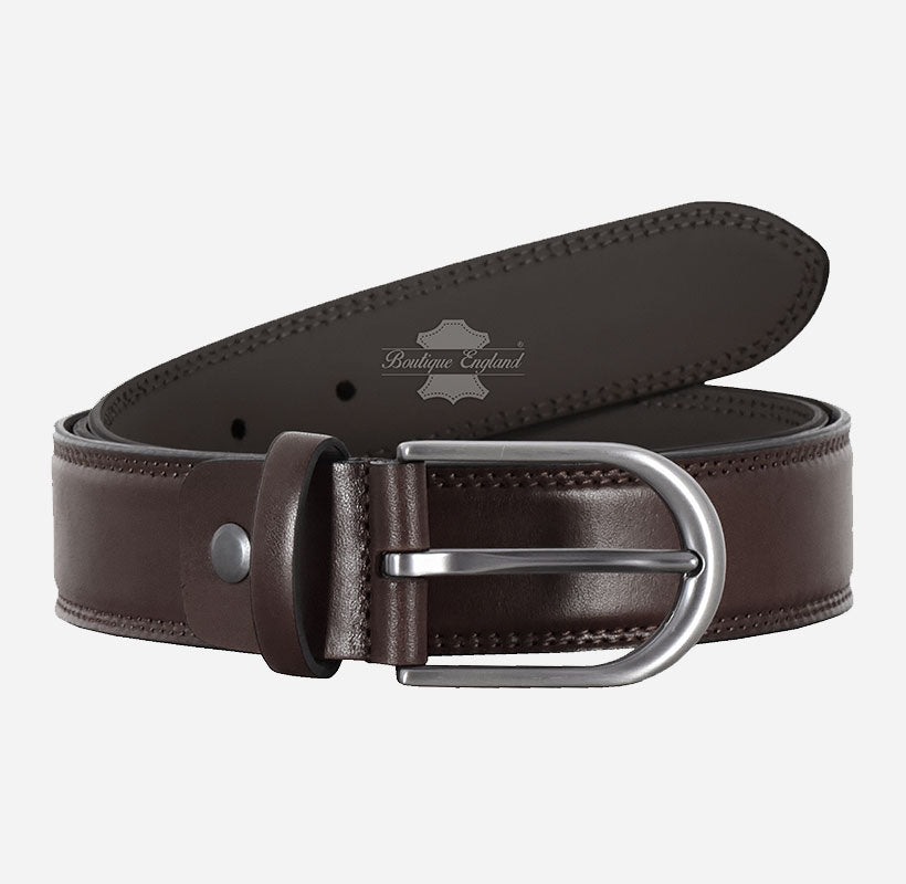 Men's Formal Leather Belt with Round Pin Buckle