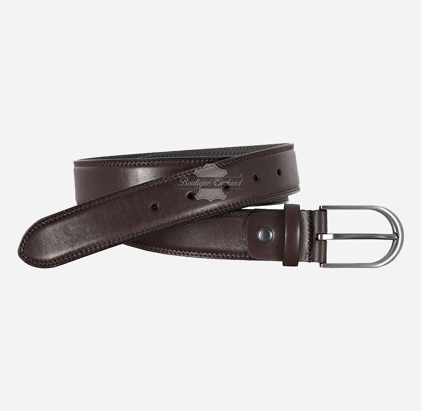 Men's Formal Leather Belt with Round Pin Buckle