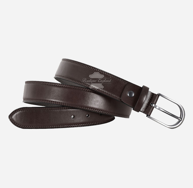 Men's Formal Leather Belt with Round Pin Buckle