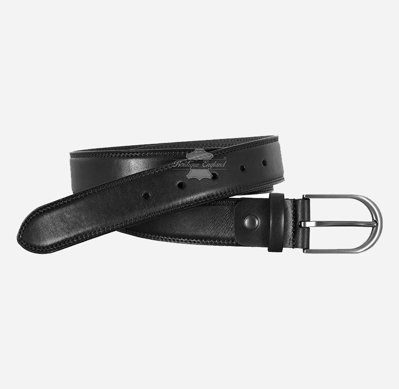 Men's Formal Leather Belt with Round Pin Buckle