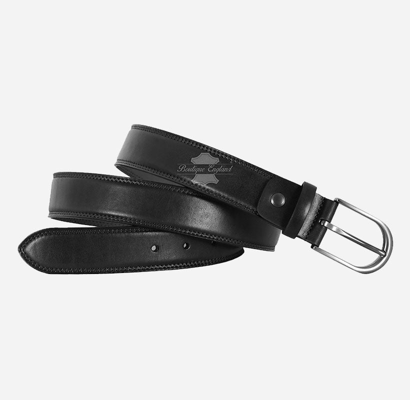 Men's Formal Leather Belt with Round Pin Buckle