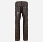 Men's Biker Laced Leather Pants Thick Cowhide Vintage Leather Pants