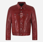 TRUCKER Men's Denim Style Leather Jacket Red
