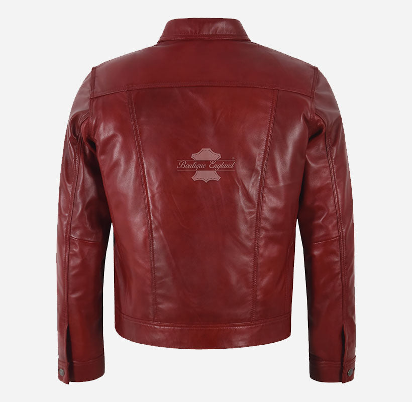 TRUCKER Men's Denim Style Leather Jacket Red