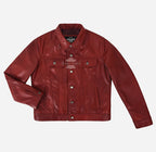 TRUCKER Men's Denim Style Leather Jacket Red