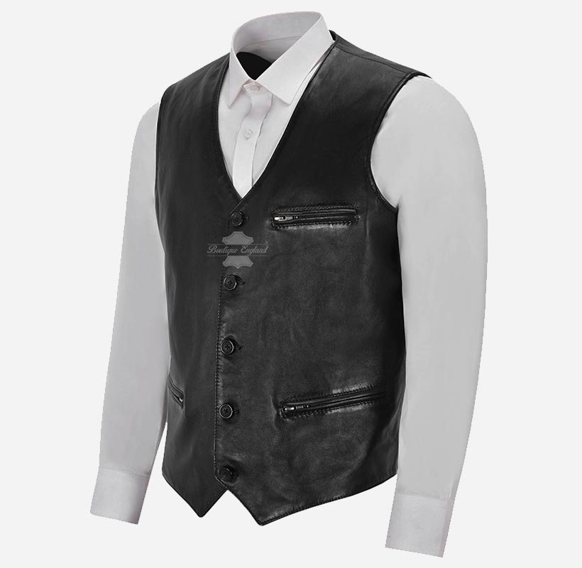 ALTON Men's Leather Waistcoat Classic Party Leather Vest