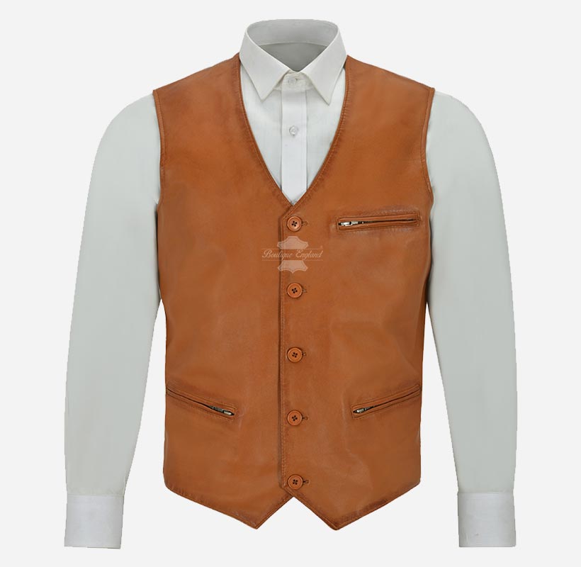 ALTON Men's Leather Waistcoat Classic Party Leather Vest