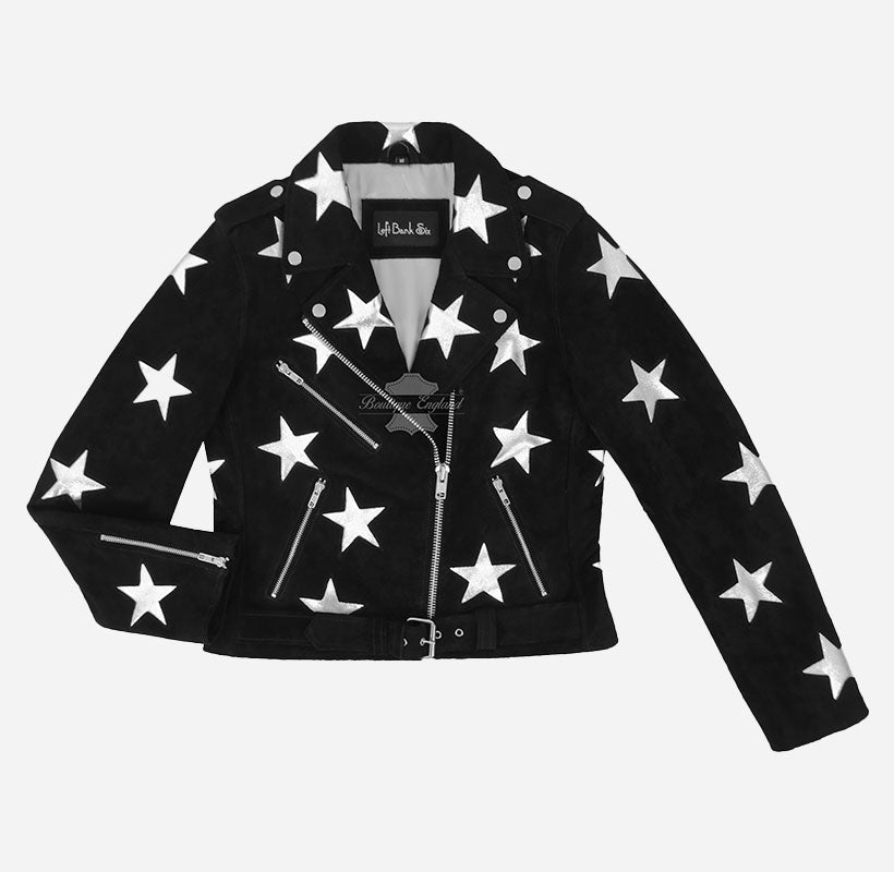 BRANDO STAR Suede Biker Jacket with Silver Star Accents