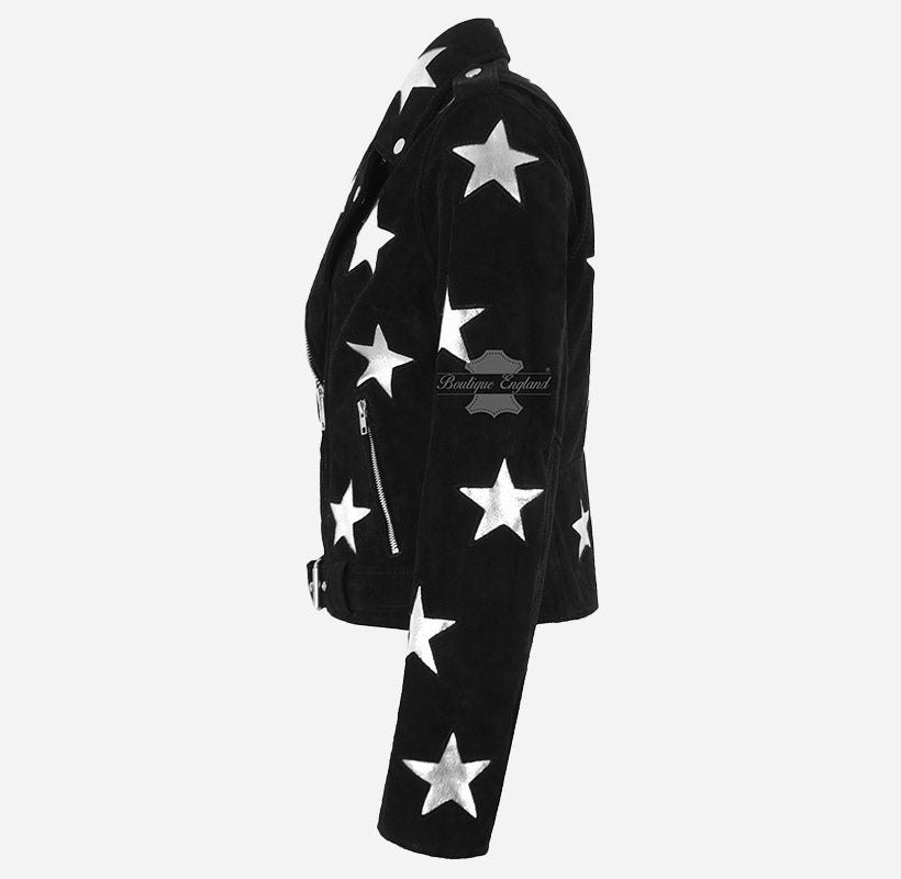BRANDO STAR Suede Biker Jacket with Silver Star Accents