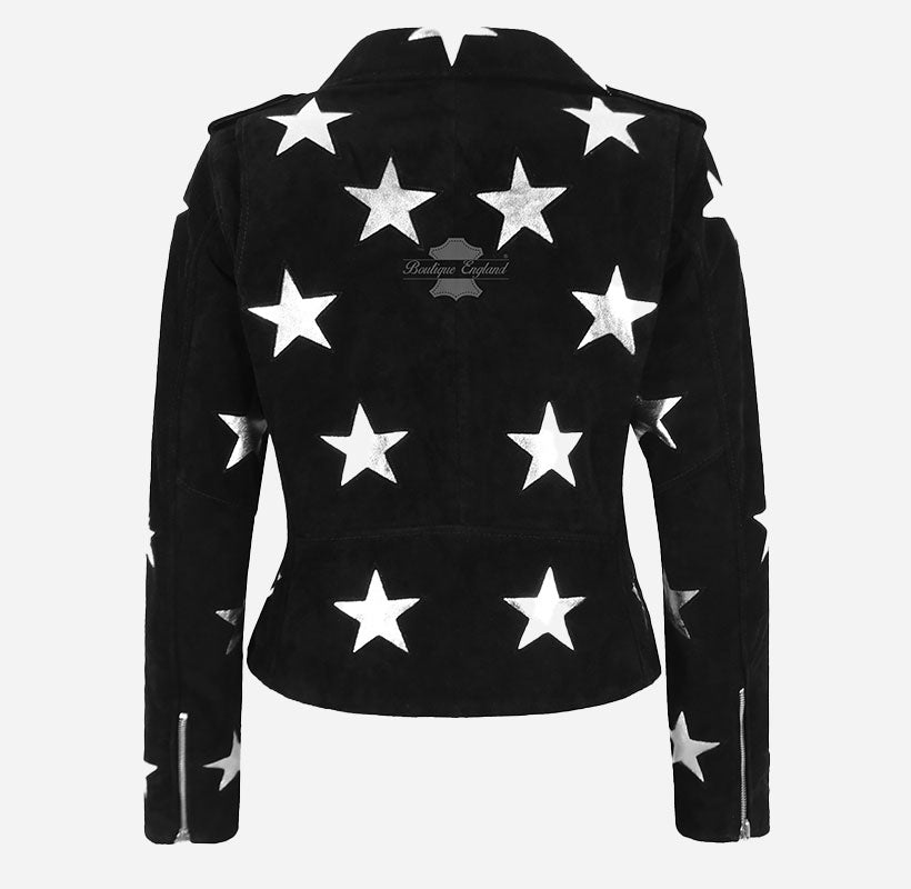 BRANDO STAR Suede Biker Jacket with Silver Star Accents