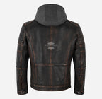ARTEM Men's Leather Jacket with Removable Fabric Hoodie