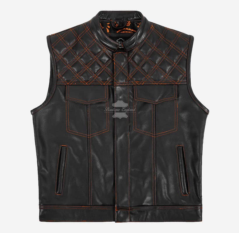 PITFALL Men's Motorcycle Leather Vest Club Style Leather Vest