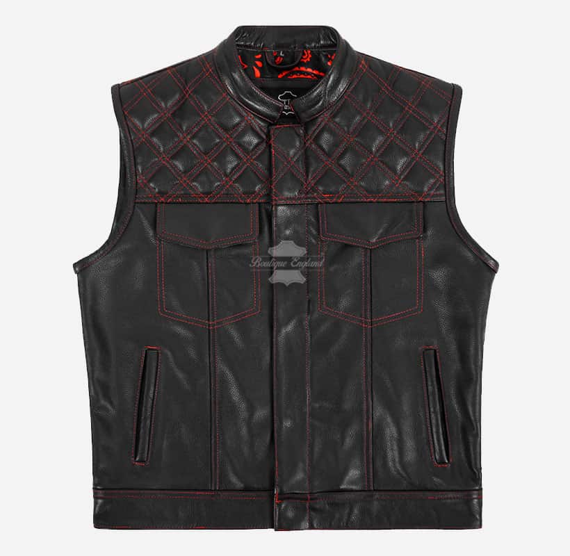 PITFALL Men's Motorcycle Leather Vest Club Style Leather Vest